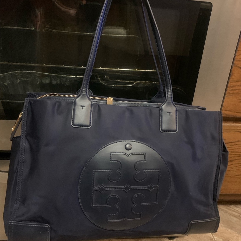Tory Burch Dark Blue Logo Tote/Diaper bag